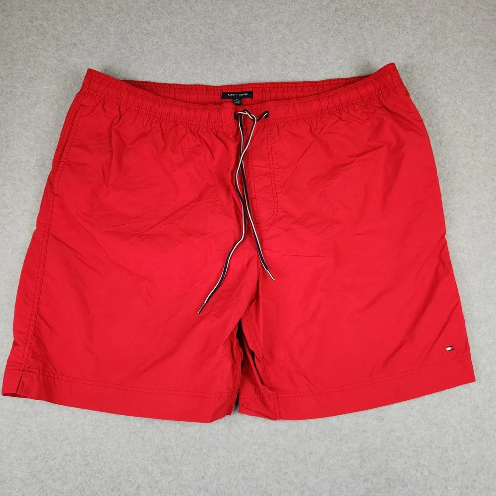 Tommy Hilfiger Mens Red Swim Trunks Mesh Lined Drawstring Shorts 3XL‎